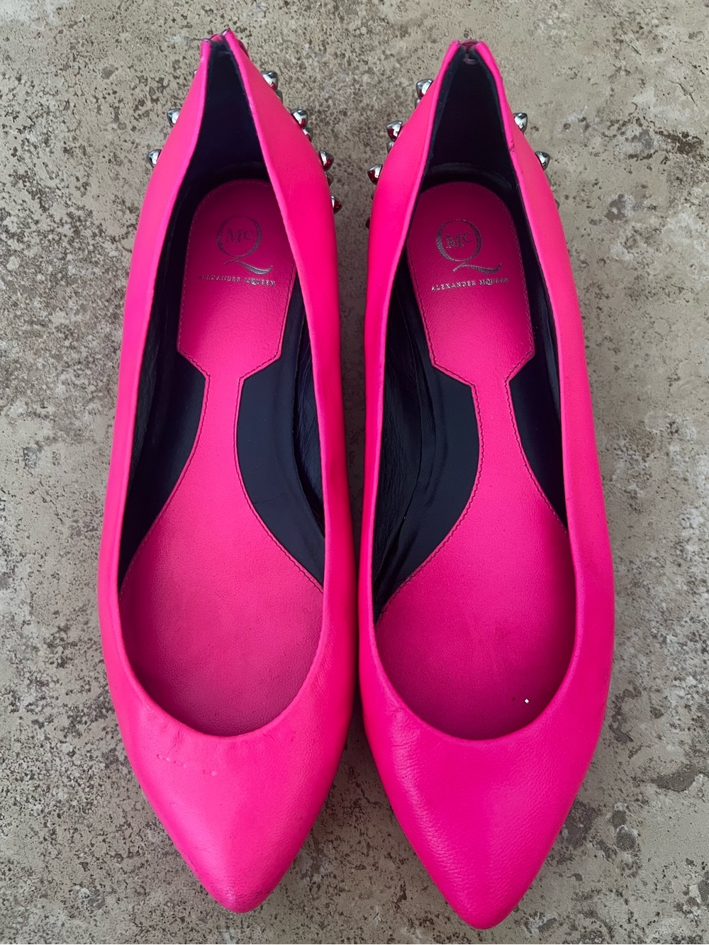 Women's Hot Pink Pointed Toe Ballet Flats with Stud Detail